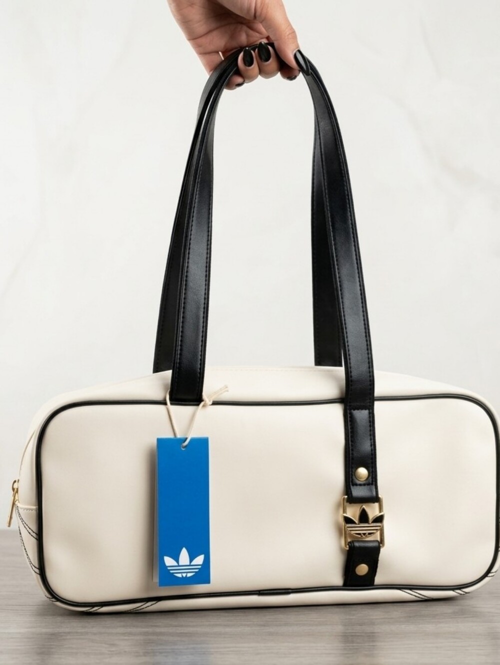 Adidas White and Black Barrel Shoulder Bag